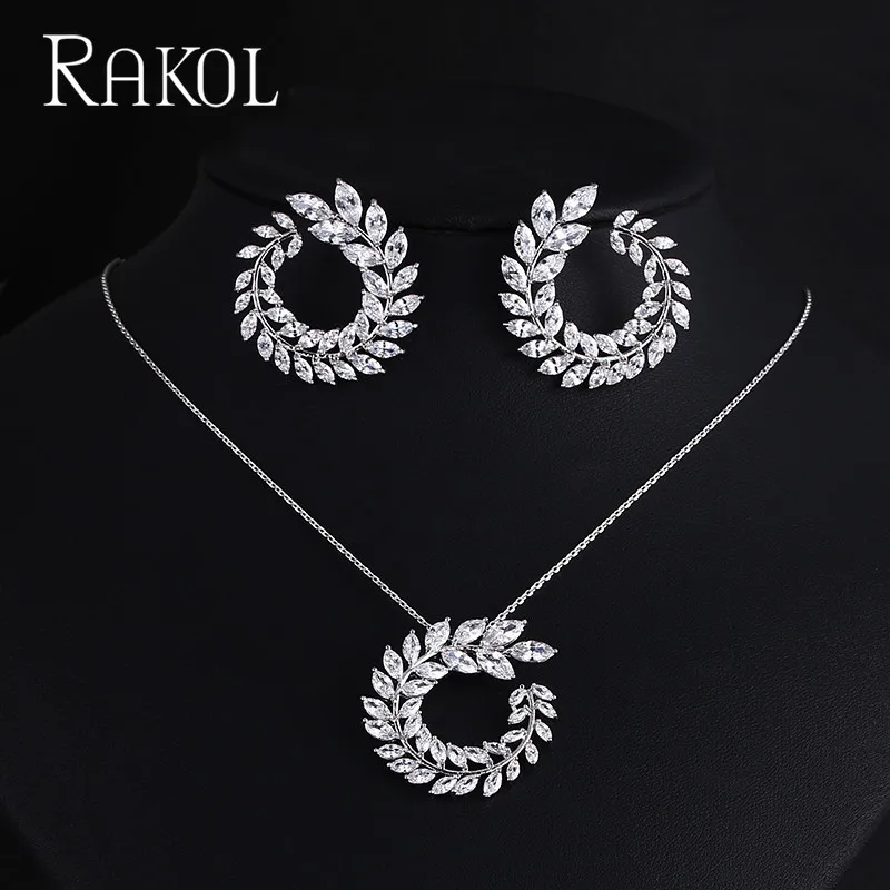 RAKOL новый роскошный AAA циркон в форме оливковой ветки кулон набор для женщин