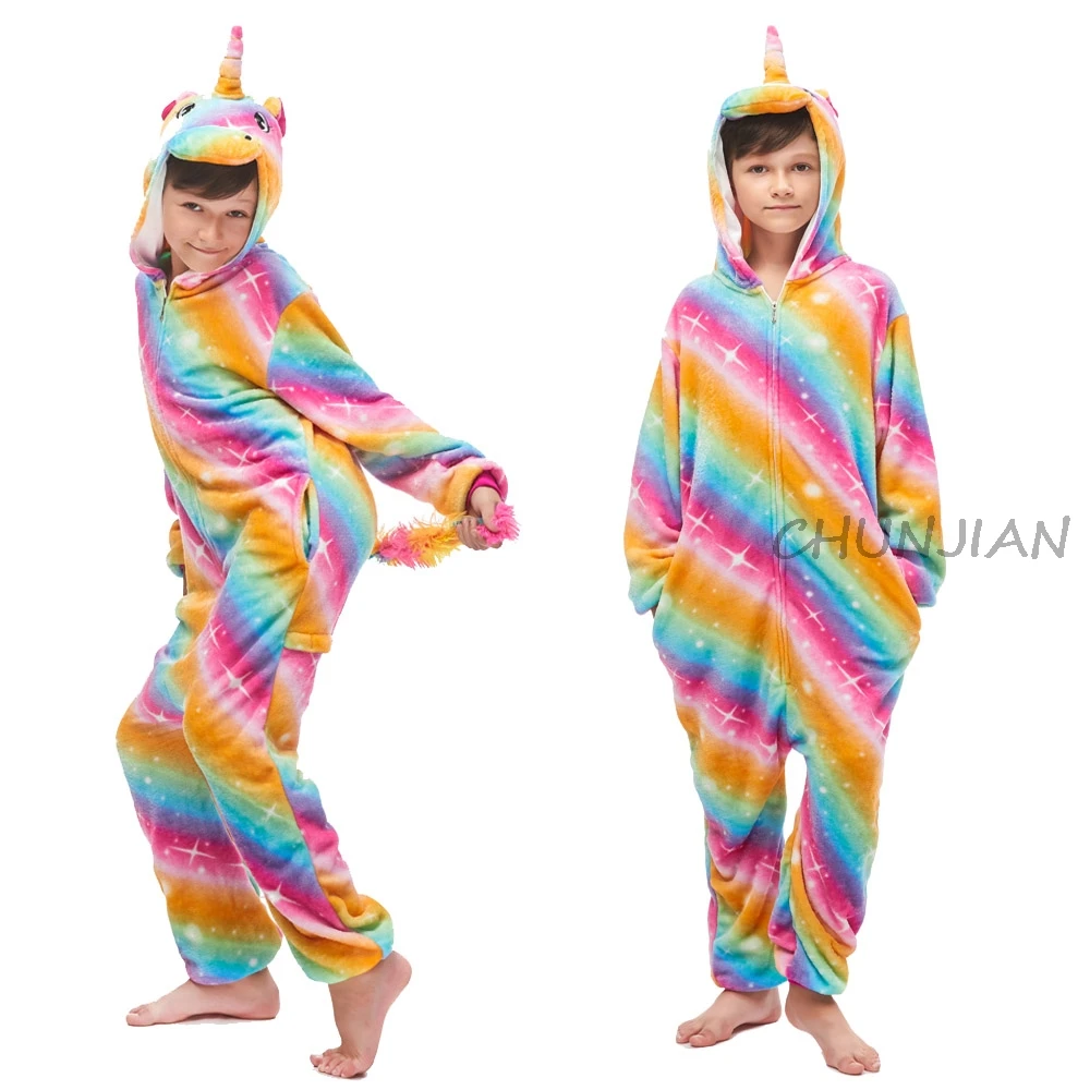 Зимние фланелевые детские пижамы с мультяшным тигром, детская маскарадная Пижама для вечеринки Пижама с единорогом кигуруми, пижамы для мальчиков, От 4 до 12 лет - Цвет: LA15
