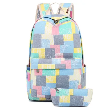 

2 pcs Cute Canvas Student Girl School Backpacks For Teenager Girls Leisure Knapsacks Shoulder Bags Travel Backpack Preppy
