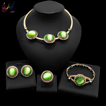 

Yulaili Elegant Wedding Jewelry Sets for Women Round Shape Crystal Engagement Necklace Earrings Bangle Ring Accessories
