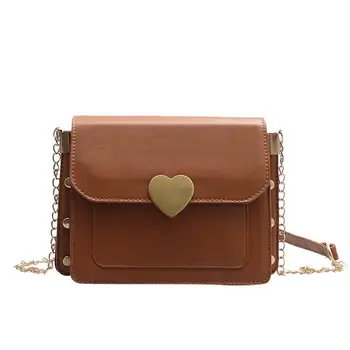 

Women's Solid Color Buckle Large Capacity Leather Shoulder Bag Messenger Bag Heart-shaped sequin decoration