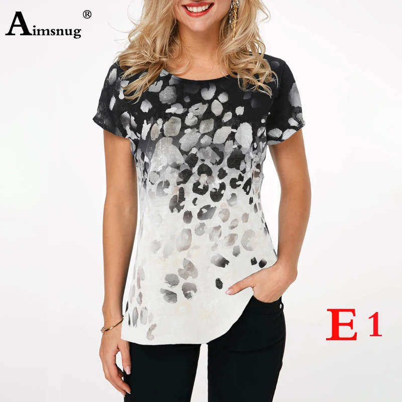 Плюс размер 4xl 5xl Женские Модные топы с принтом круглый вырез короткий рукав Футболка в стиле бохо рубашки Новая Летняя женская повседневная свободная футболка - Цвет: E1