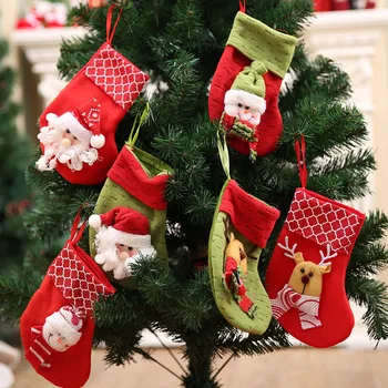 

12PCS Santa Claus Stockings Socks Candy Gift Bag pendant christmas tree toys decorations home New Year Festival Party Ornaments