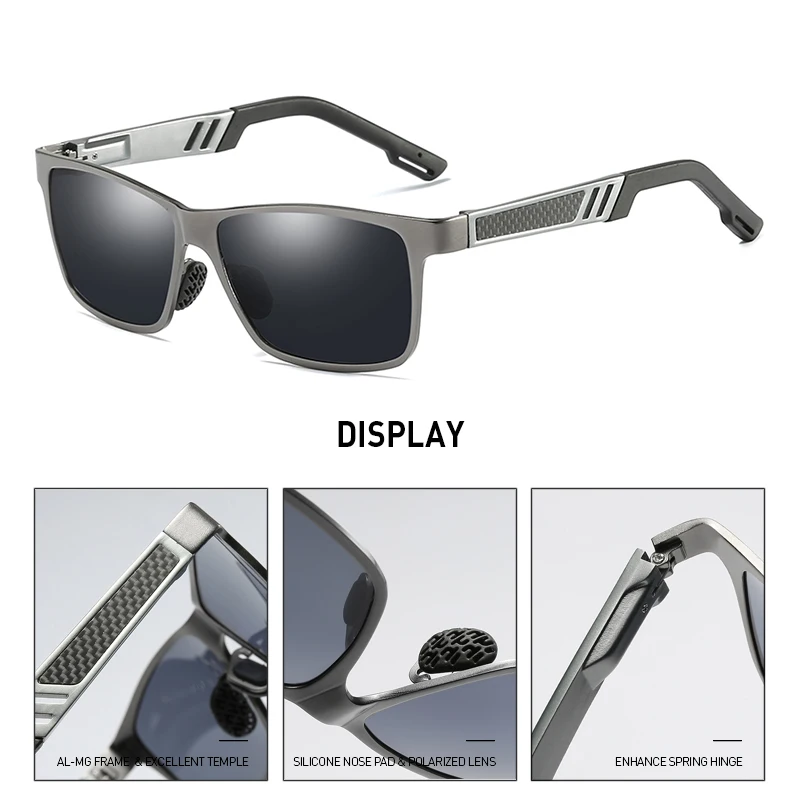 BANMAR Mens Glasses Polarized Sunglasses Male Square Metal Frame