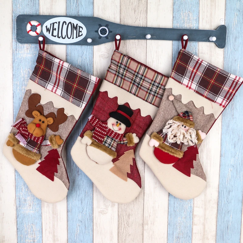 

Christmas Stockings Elk Snowman Santa Claus Style Christmas Gift Packing Creative Decoration Fabric Socks Pendant 44*23*25cm