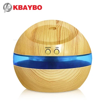 

USB Ultrasonic Humidifier, 300ml Aroma Diffuser Essential Oil Diffuser Aromatherapy mist maker with Blue LED Light (Wood grain)