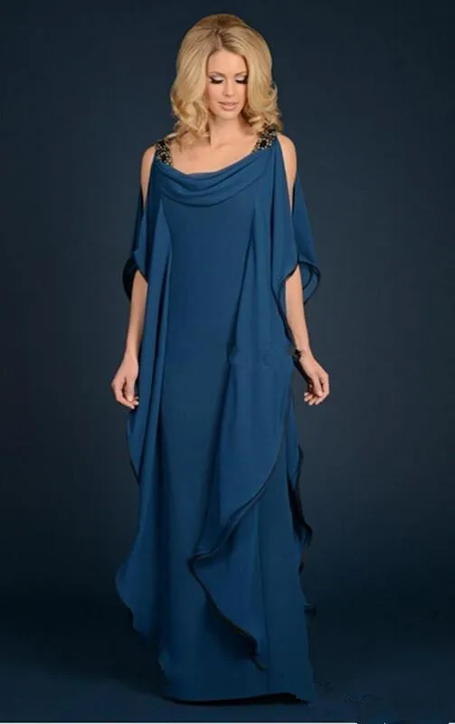 Champagne Navy Blue Mother Of The Bride Dresses Chiffon Garment Beaded Plus Size Ruffles Flowing Mother Evening gown customsized