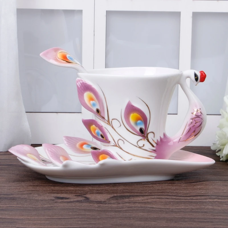 

Lifelike Peacock Shape Porcelain Cup Ceramic Coffee Tea Set Cup/Saucer/Spoon