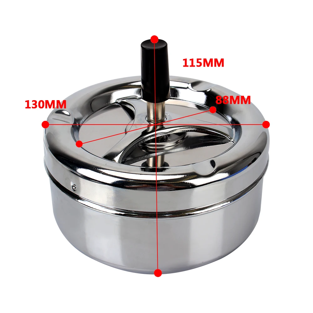 Cigarettes Ashtray Spinning Plain Ashtray Stainless Steel For Home Office Hotel Press Rotating Lid Stainless Steel Ashtray Metal Ashtray