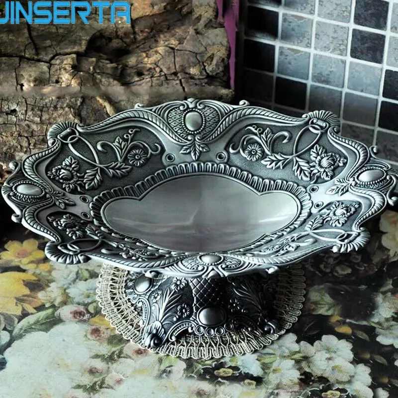 

JINSERTA Metal Storage Tray Retro Dessert Fruit Cake Snack Nuts Plate Vintage Luxury Home Hotel Bar Desktop Decorative Tray Gift