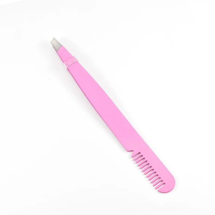 PC пинцет для бровей из нержавеющей стали, средство для удаления ресниц, гребень для наращивания бровей, инструменты для макияжа, коричневый цвет для красоты - Цвет: Розовый