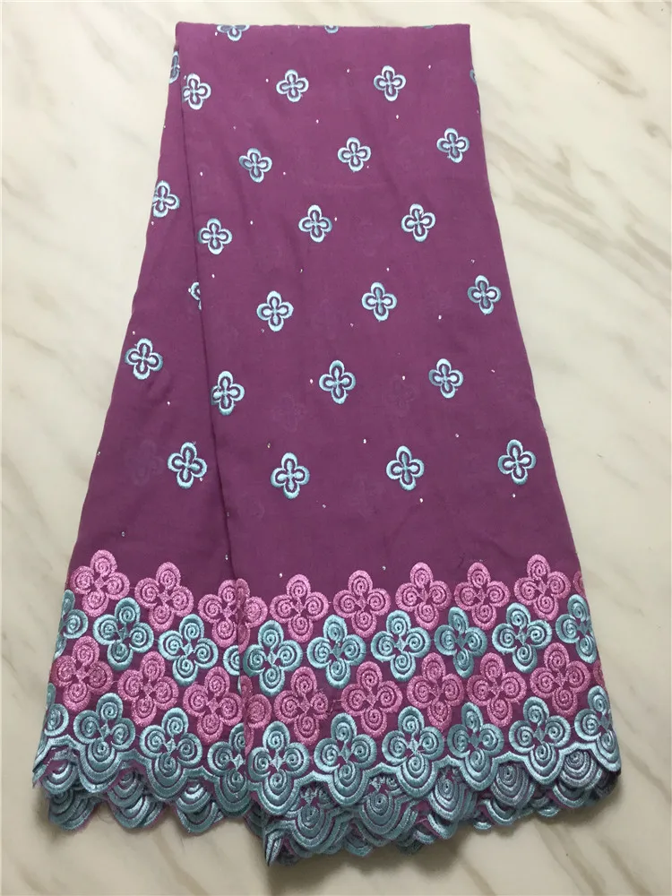 Мягкая кружевная ткань из Дубаи, высокое качество, фиолетовое хлопковое кружево «швейцарская вуаль», нигерийское кружево, 5 ярдов, FF-1013 - Цвет: 6