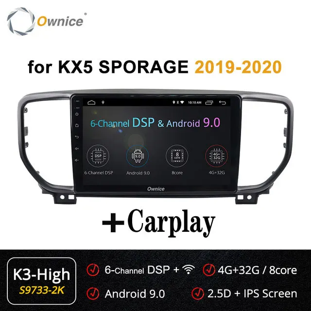 Owice Android 9,0 8 ядерный автомобильный радиоприемник carplay Navi gps dvd плеер 360 панорамный DSP 4G SPDIF для KIA Sportage KX5 - Цвет: 9733-2K3High-Carplay