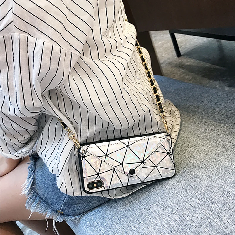 

Credit Card Phone Wallet Case Crossbody with Strap Long Chain For iPhone 7 8 6s Plus X XR XS Max Cover Card Slot Pouch Purse