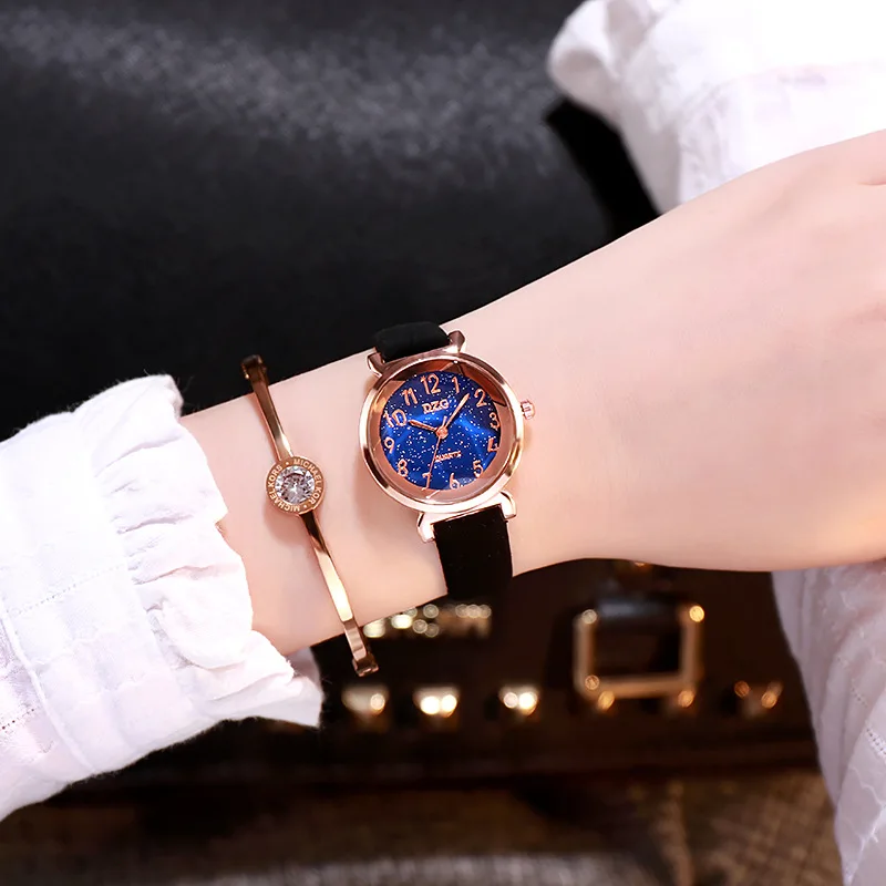 Luxury women's watch unisex starry sky frosted belt watch ladies embellished Roman scale leather watch Zegarek Damski