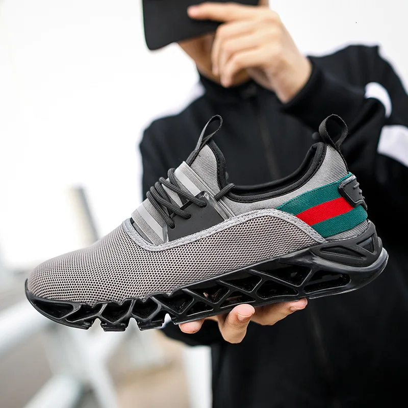 BONJEAN кроссовки с воздушной подушкой, мужские износостойкие ударные абсорбция вентиляция, сетчатая обувь, обувь для бега, размер 39~ 46, черный цвет - Цвет: gray