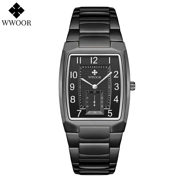 2022 Fashion WWOOR Square Watches For Men WristWatch Luxury Gold Black Stainless Steel Waterproof Quartz Clock Relogio Masculino 