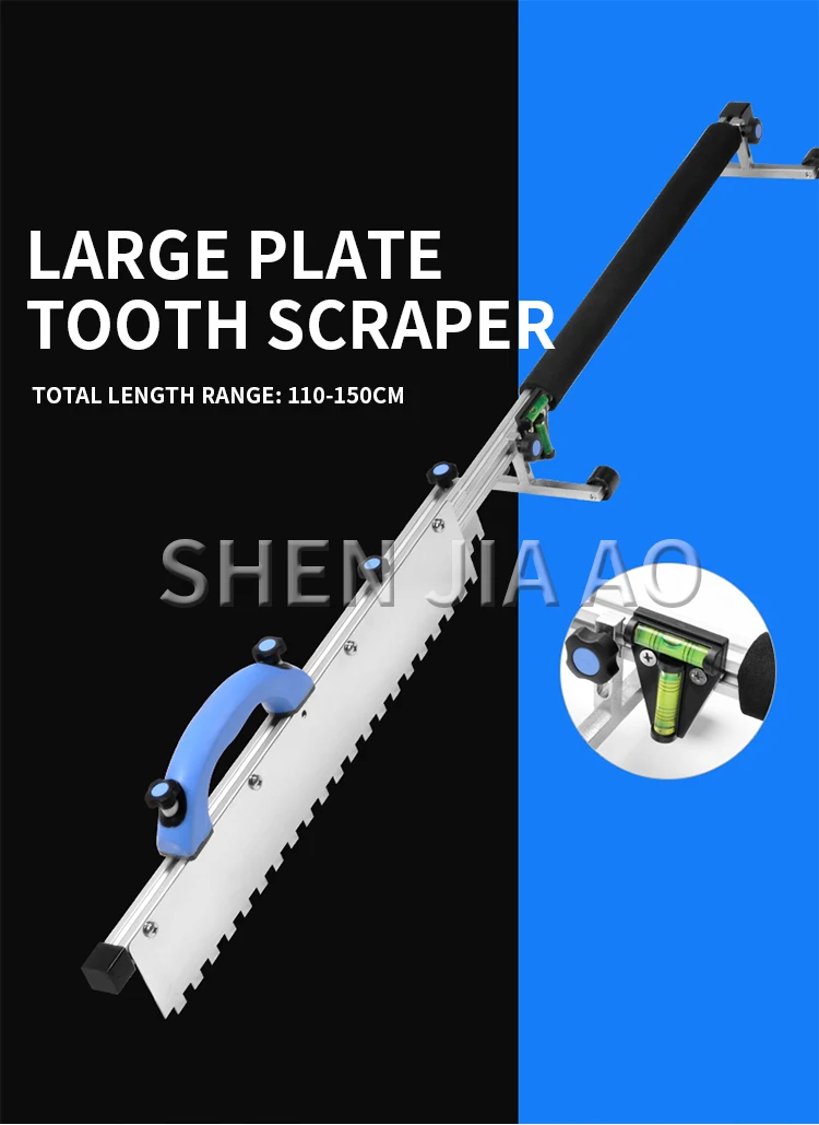 Retractable leveling asher with long and large scraper tile glue grooving and le