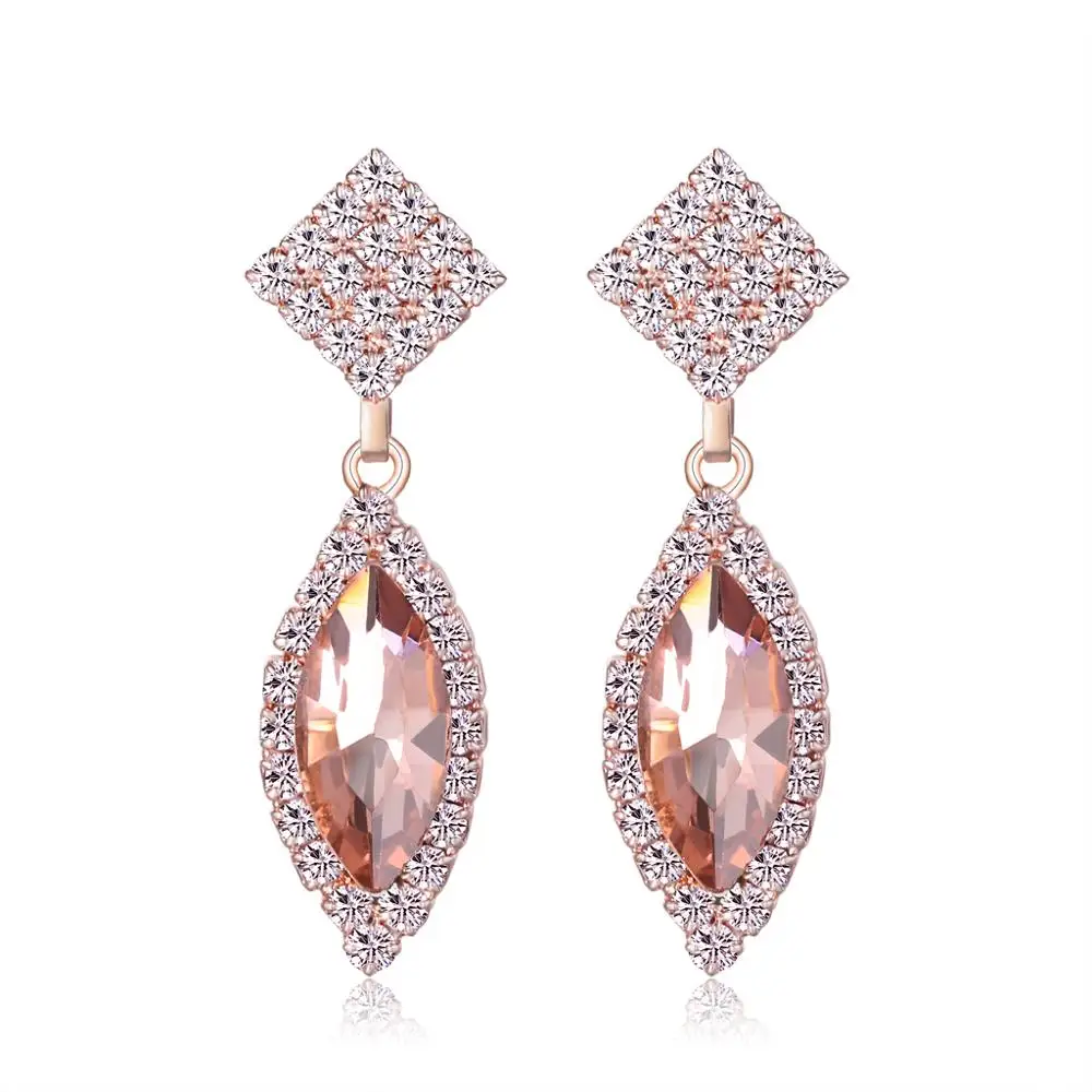 

New Style Geometric Rhinestone Earrings Long Pendant Colorful Crystal Rose Gold Metal Color Shine Earrings Jewelry For Women