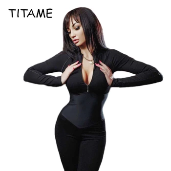 

TITAME Women Stitching Zip Jumpsuits Long Sleeve Zip Sports Suit Women One Piece Slim Waist Jumpsuits Sports Wear Running Pants