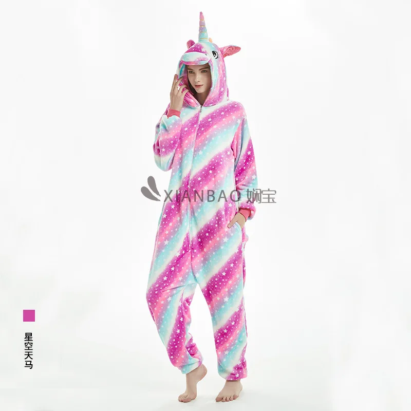 Adult Animal Pajamas Women Sleepwear Onesie Kigurumi Pyjama Kids Anime Cartoon Overalls Winter Nightie Jumpsuit Costumes