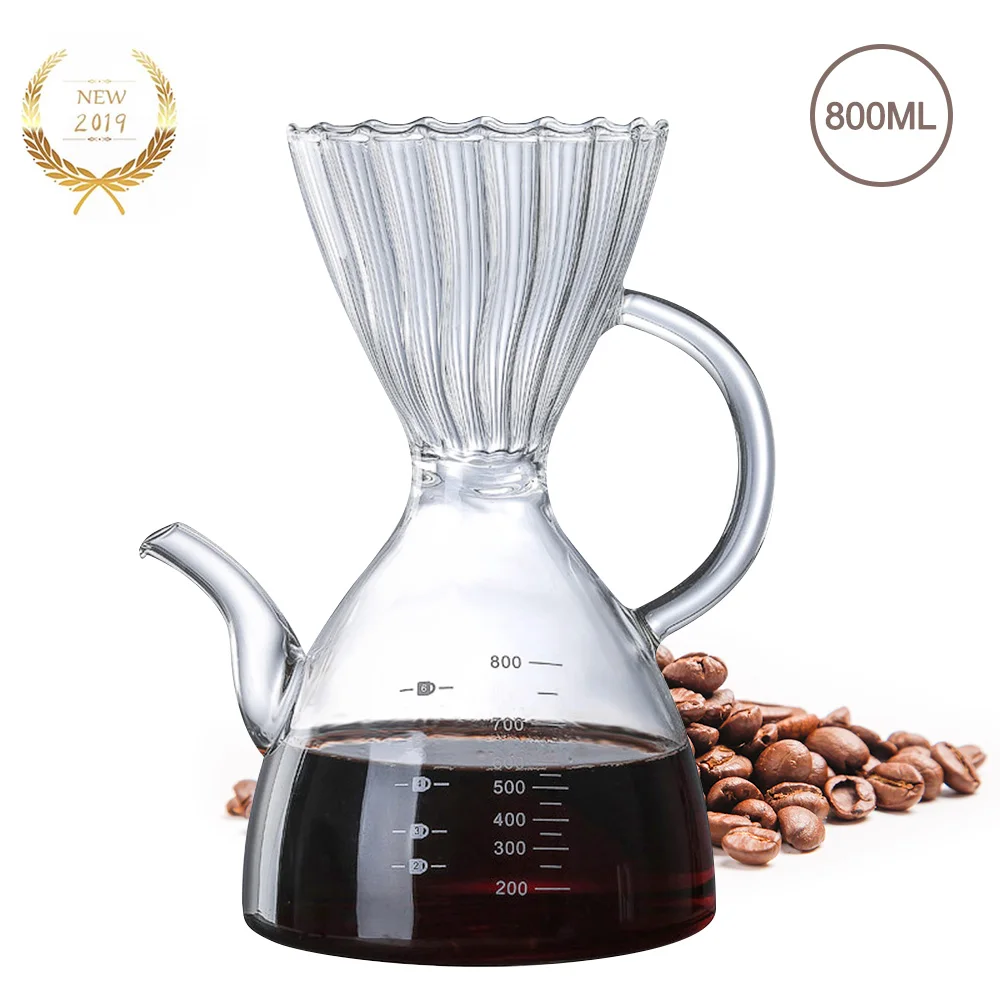 800ml Coffee Pot Borosilicate Pour Over Clear Coffee Carafe Glass Measuring Marks Cock Band Safe Non-toxic Durable Coffee Server - Цвет: 800ml