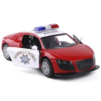 

1:32 high simulation Tiato Audi R8 police car alloy car light pull back children's toys for gifts