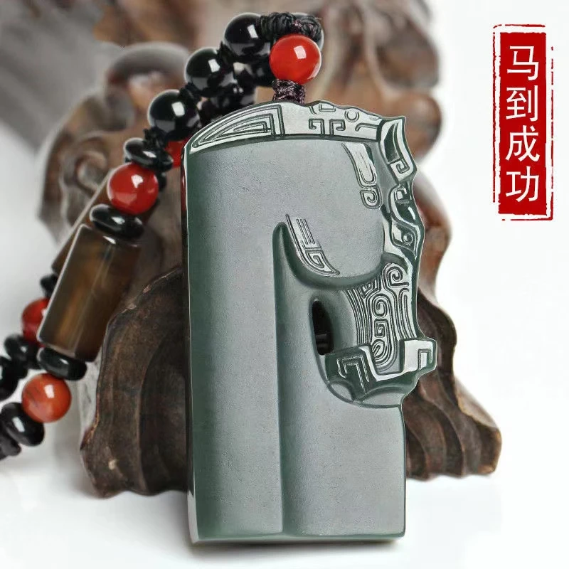 

Восхитительная лошадиная голова тотемная подвеска амулет Netsuke талисман для успеха талисман от DeepGreen Jade