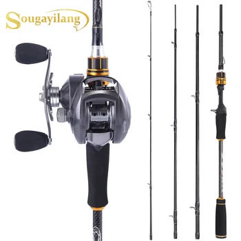 

Sougayilang 4 Section Portable Fishing Rod with 12+1BB Baitcasting Reel Combo Carbon Fiber Fishing Pole and Baitcasting Reel Set