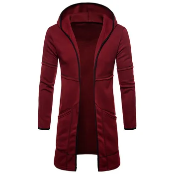 

2019 Men's Fashion Solid Color Warm Knee Length Hooeed Fleece Lining Top Coat Slim Fit Coat Winter Warm