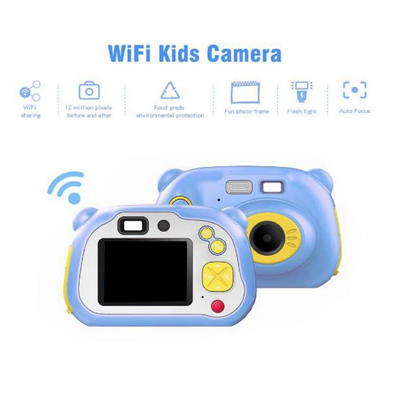 Wi-Fi детский Камера, 2-дюймовый HD цифровой двойной Камера, Авто фокус и с сигнальным светом, для мальчиков и девочек, HD видео Камера творческие
