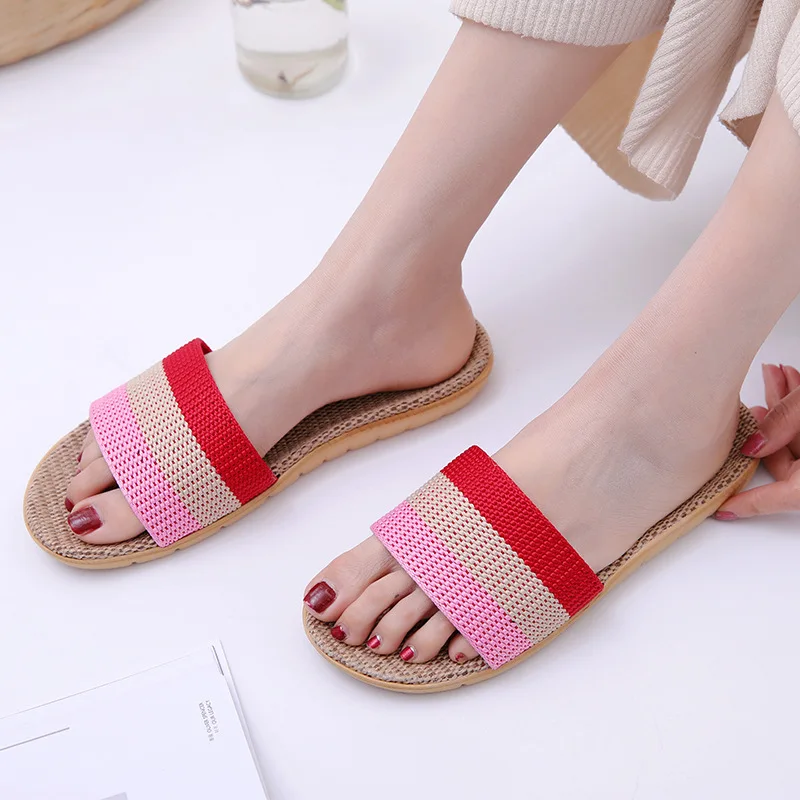 

T-4 Three-Color Knit Special Offer Summer Men And Women Couples Indoor Household Sandals Anti-slip Thick Breathable Flax Drag