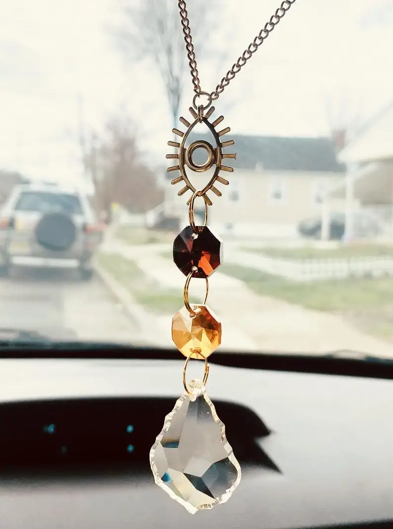 

Crystal Drop Car Prism Charm Handmade Rainbows Sun Catcher Eye Moon Sun Catcher Boho Home Decor Witchy Room Window Light Catcher