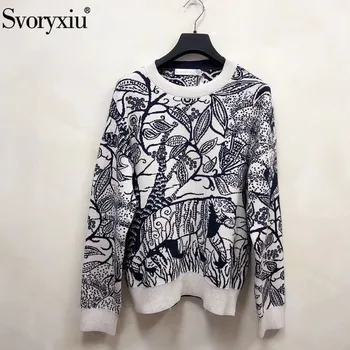 

Svoryxiu Runway Custom Forest Animal Embroidery Sweater Pullover Women's Long Sleeve Autumn Winter Wool Knitting Jumper Female