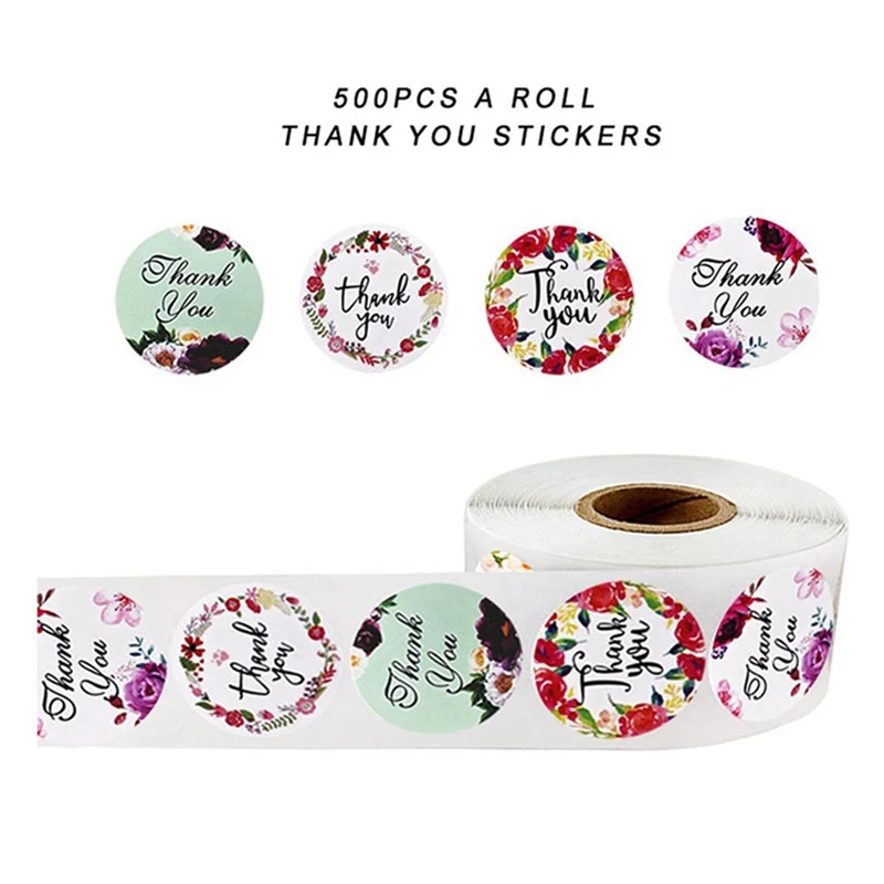 500pcs/Roll Floral Thank You Envelope Seal Labels Sticker Christmas Gift Decoration Sticker for Package Sticker