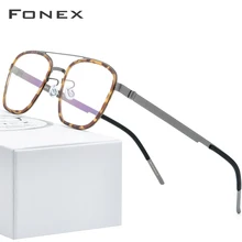 FONEX ацетатные очки с оправой из сплава оправа мужские и женские винтажные квадратные очки для близоруких рецептурных очков Безвинтовые очки 98628