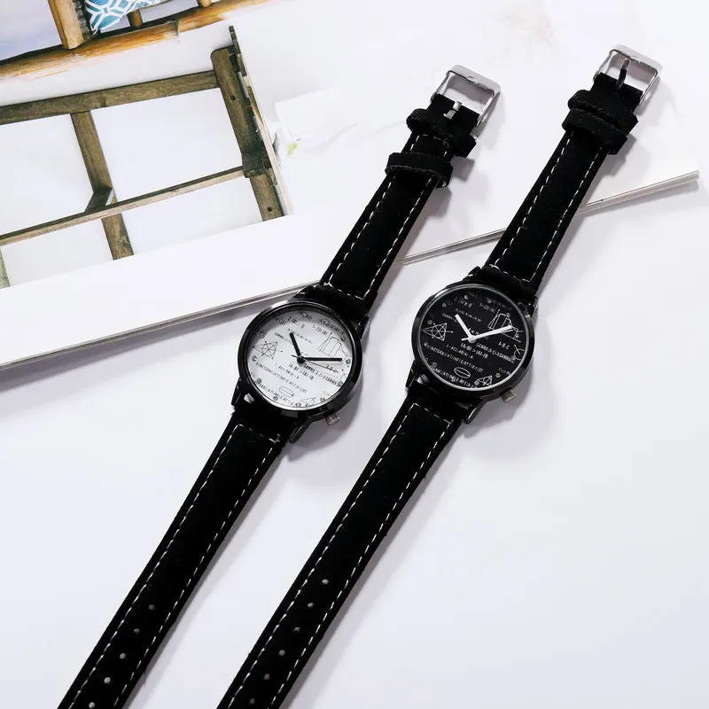 

Korean-style New Style Fashion Leather Belt Casual Quartz Watch Function Equation Geometric Pattern Men And Women Trend Watch