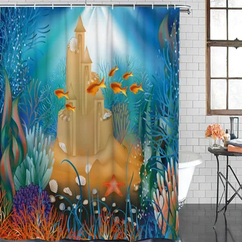 

Modern Shower Curtain Underwater World Coral Fish Waterproof Polyester Fabric Home Decoration Bathroom Shower Curtain with hook