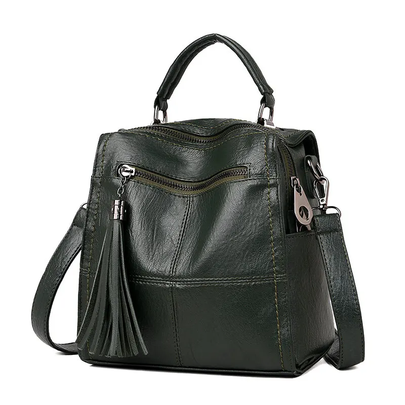 Модный рюкзак для путешествий с кисточками, Высококачественная сумка через плечо, многофункциональный женский кожаный рюкзак, mochila feminina, школьная сумка для девочек - Цвет: Green