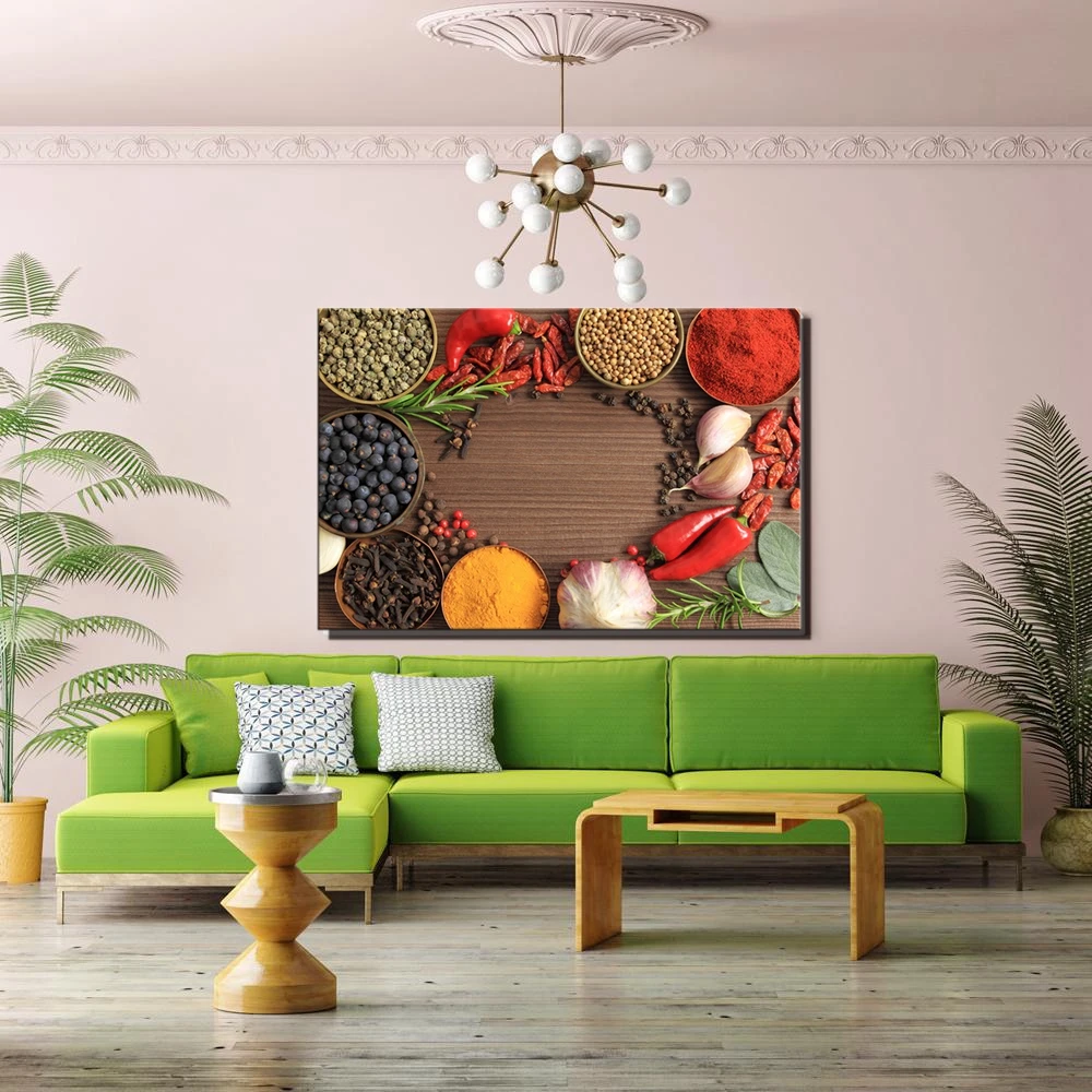 Коричневый различные красочные травы и специи стены Искусство Холст Картина Художественная печать еда произведение искусства для кухни домашний Декор
