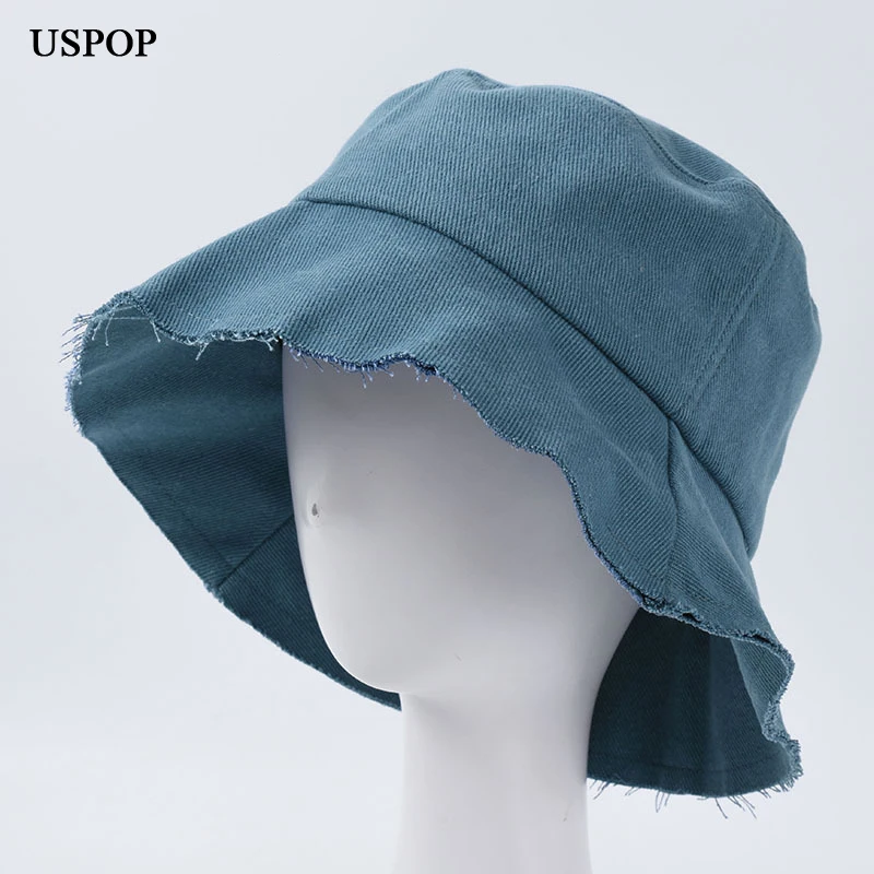 

USPOP 2020 Spring hats women bucket hats men washable cotton bucket hats solid color flat sun hats