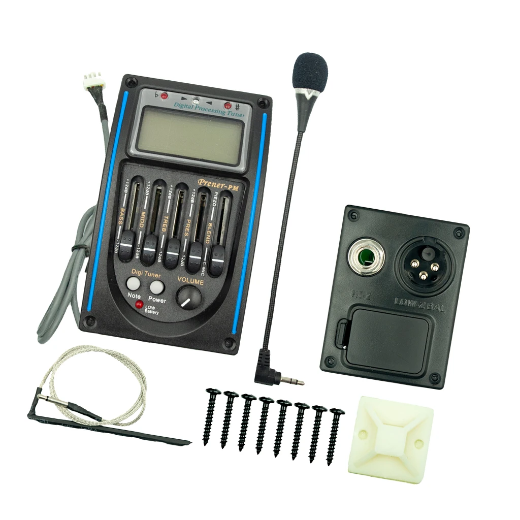 Guitar Equalizer Pedal 5-Band EQ Piezo Pickup Tuner Amplifier With Mic