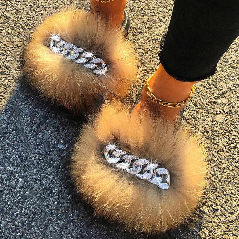 

Faux Fur Slides Flat Sandals Chic Four-leaf Clover Fluffy Slippers Fashion Platform Shoes For Women Designer