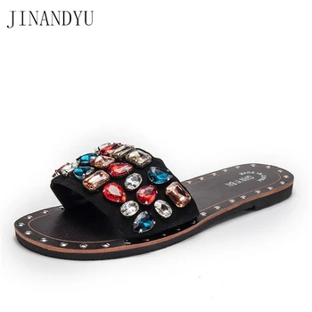 

Womans Summer Shoes Woman Elegant Flat Glittery Slides for Women Designer Plus Size Slippers Sexy Clear Flat Sandals Damesschoen
