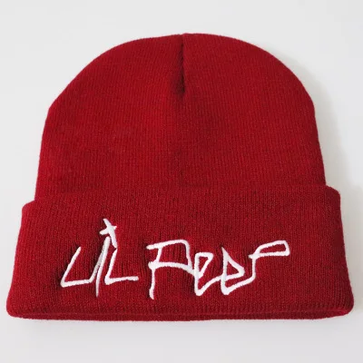 Lil Peep Beanie вышивка lil. peep Love Мужская и женская вязаная шапка хип-хоп шапка вязанные шапочки Skullies теплые зимние шапки-унисекс Мужские шапки - Цвет: red-1