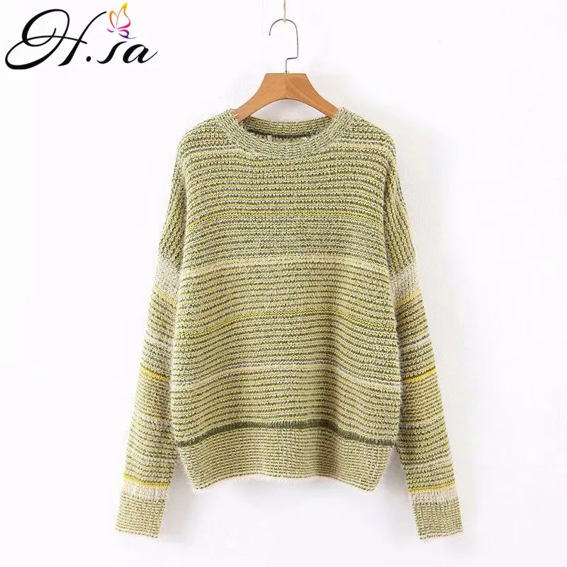 

H.SA Women Sweater Pullovers 2019 Loose Oversized Striped Mohair Casual Pull Jumpers Soft Warm Winter Christmas Jumpers Mujer