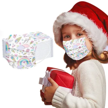 

50pcs A Box Children Disposable Face Mask Lovely Cute Rainbow Mouth Face Mask Meltblown Nonwove 3 Layer Filter Ear Loop Masque