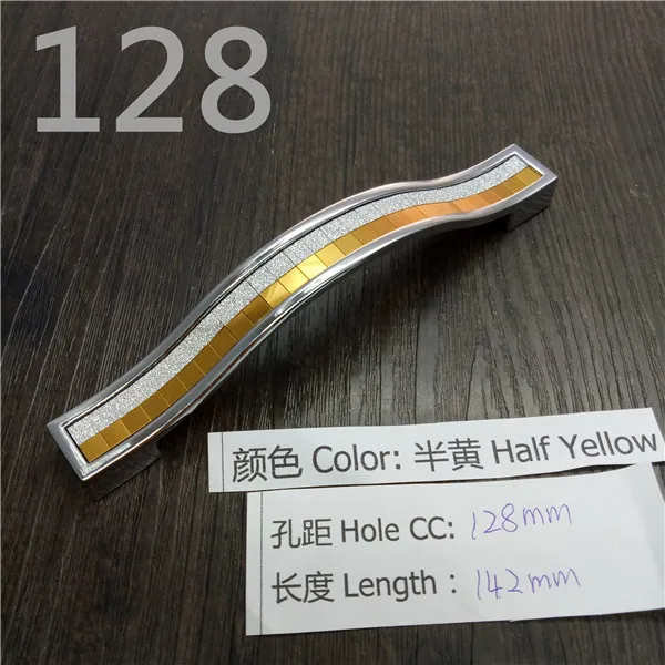 Кристальная ручка с отверстием CC 96 мм/128 мм серебристо-цветная кристальная Мебельная ручка для шкафа Ручка для выдвижных ящиков дверная ручка кухонная ручка - Цвет: Half Yellow CC 128mm