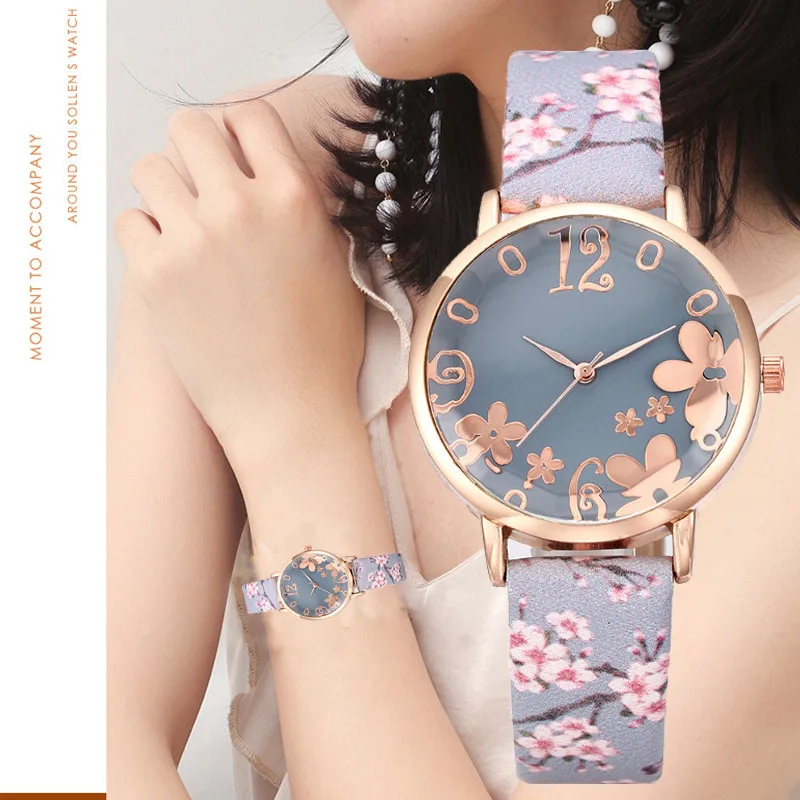 

Luxury Fashion Casual Printed Leather Strap Ladies Watch Female Student Watch Small Dial Quartz Watch for Women Birthday Gift