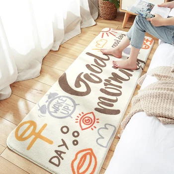 

Household Berber Fleece Bedside Rug, Creative Letter Pattern Thickened Rectangular Sofa Non-slip Floor Mat Bedroom Living Room